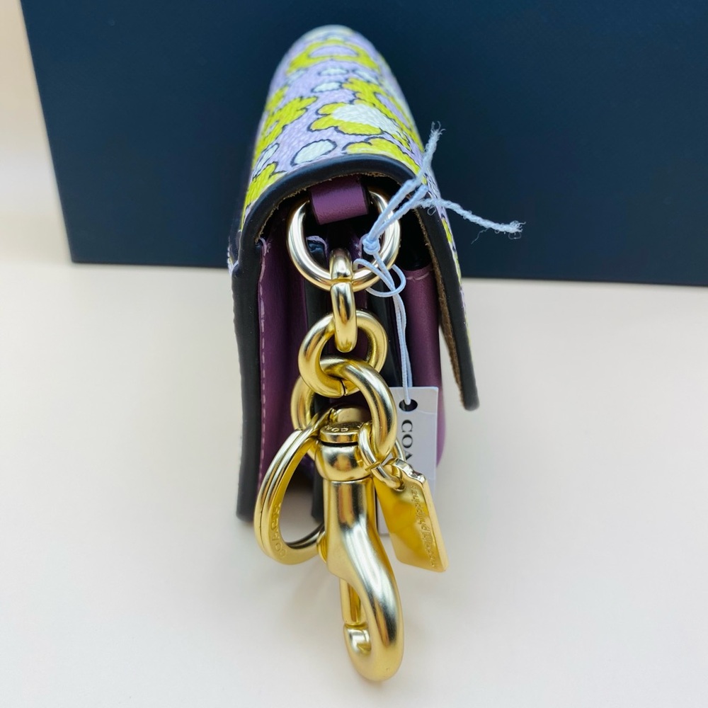 Coach Mini Klare Bag Charm with Blocked Floral Print Gold/Lilac Multi - Picture 3 of 8